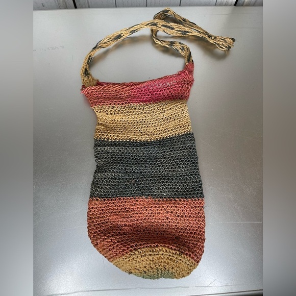 Vintage Straw Woven Purse Bag Colorful Primitive - Picture 1 of 5